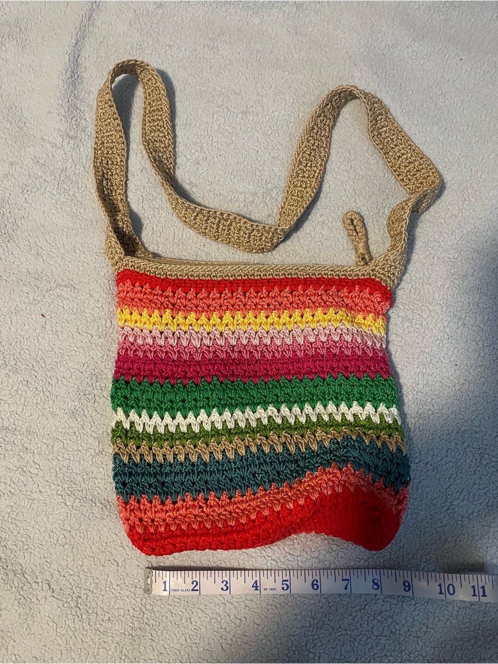 The Sac Multicolor Crochet Crossbody Bag - Beige Strap